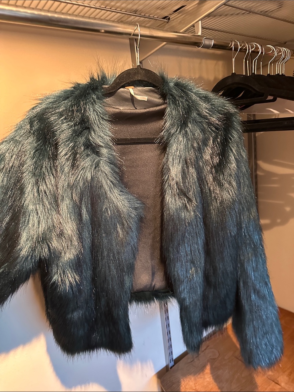 Free People Teal Faux Fur Cropped Jacket